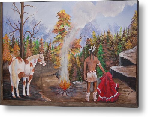  Indian Metal Print featuring the painting The Signal by Janna Columbus