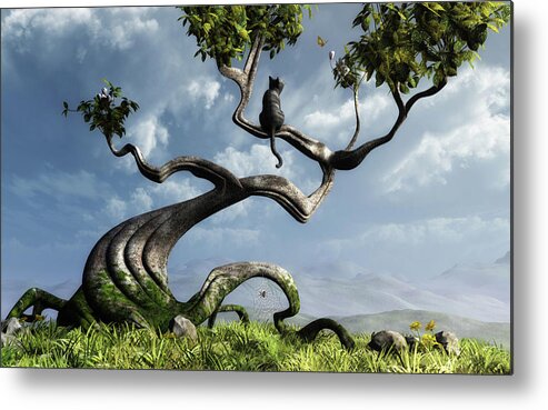 Whimsical Metal Print featuring the digital art The Sitting Tree by Cynthia Decker