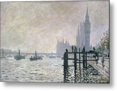 The Metal Print featuring the painting The Thames below Westminster by Claude Monet