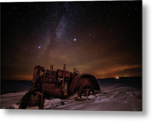 Astro Landscape Scenic Stars Milky Way Winter Antique Tractor Nd Night Night Sky Metal Print featuring the photograph The Witness by Peter Herman