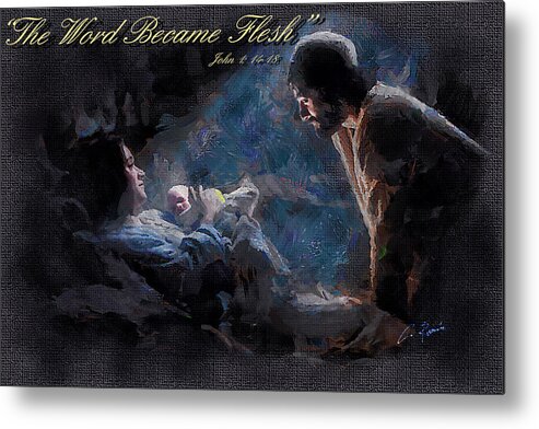 Word Metal Print featuring the digital art The Word Became Flesh by Charlie Roman