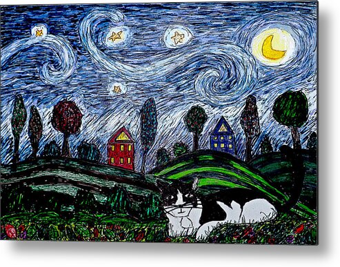 Cats Metal Print featuring the painting Thinking Stars by Monica Engeler
