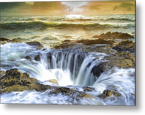 Thor's Well Metal Print featuring the digital art Thor's Well - Oregon Coast by Russ Harris