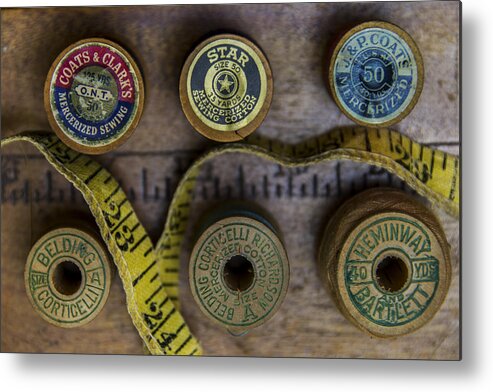 Sewing Metal Print featuring the photograph Thread and tape01 by Lee Newell