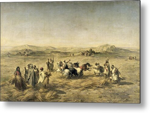 Threshing Metal Print featuring the painting Threshing Wheat in Algeria by Adolphe Pierre Leleux