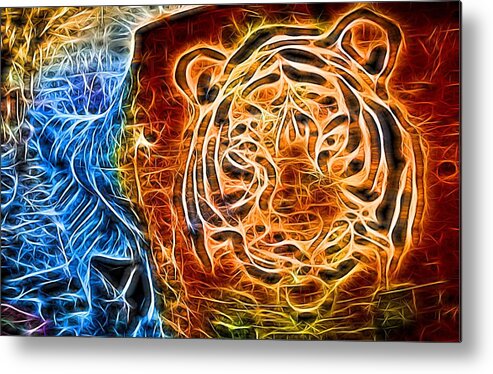 Aged Metal Print featuring the photograph Neon Face of Tiger by John Williams