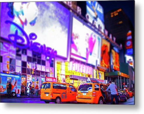 New York City Metal Print featuring the photograph Times Square Taxi by Mark Andrew Thomas