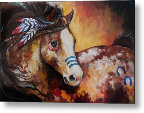Horse Metal Print featuring the painting Tobiano Indian War Horse by Marcia Baldwin