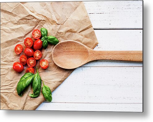 Vegetables Metal Print featuring the photograph Tomatoes on Wooden Spoon Still Life by Rebecca Cozart