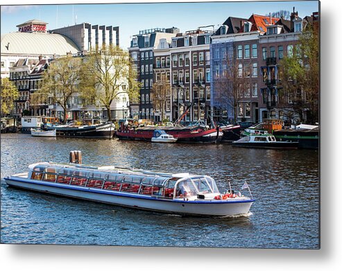 Jenny Rainbow Fine Art Photography Metal Print featuring the photograph Touristic Boat at Amsterdam Canal by Jenny Rainbow