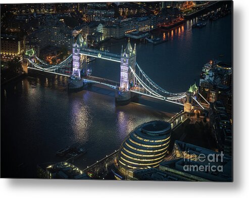 Tower Bridge Metal Print featuring the photograph Tower Bridge at Night from the Shard by Mike Reid