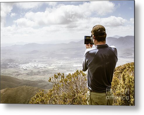 Technology Metal Print featuring the photograph Travel and technology man by Jorgo Photography