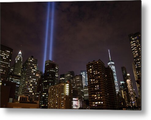 15th Anniversary Metal Print featuring the photograph Twin Beam Tribute to the Towers by Jeff at JSJ Photography