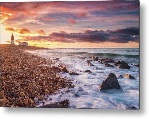 Lighthouse Metal Print featuring the photograph Point Judith Lighthouse - Tribute to Tintoretto's Clouds by Kim Carpentier