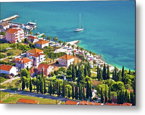 Trogir Metal Print featuring the photograph Trogir beach and tourist coast aerial view by Brch Photography
