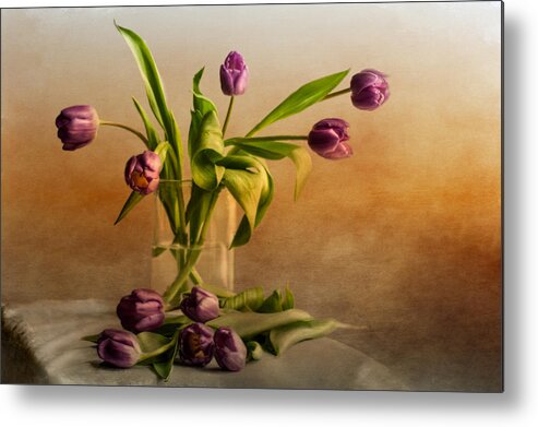 Photograph Metal Print featuring the photograph Tulips on a Table by Maggie Terlecki