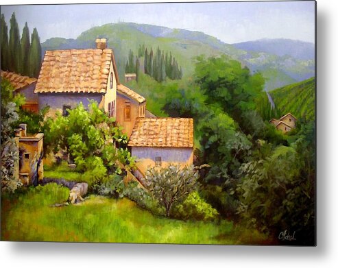 Landscape Metal Print featuring the painting Tuscan Village Memories by Chris Hobel