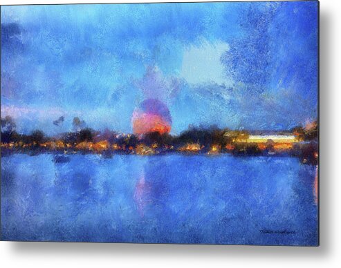 Epcot Metal Print featuring the photograph Twilight Epcot World Showcase Lagoon WDW 02 Photo Art MP by Thomas Woolworth