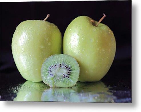 Fruit Metal Print featuring the photograph Two Apples and a Kiwi by Angela Murdock