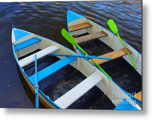 Anchored Metal Print featuring the photograph Two boats by Carlos Caetano
