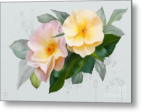 Roses Metal Print featuring the painting Two wild Roses by Ivana Westin