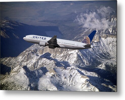 United Airlines Metal Print featuring the mixed media United Airlines Boeing 777-200 by Erik Simonsen