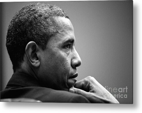 United States President Barack Obama Bw Metal Print featuring the photograph United States President Barack Obama BW by Celestial Images