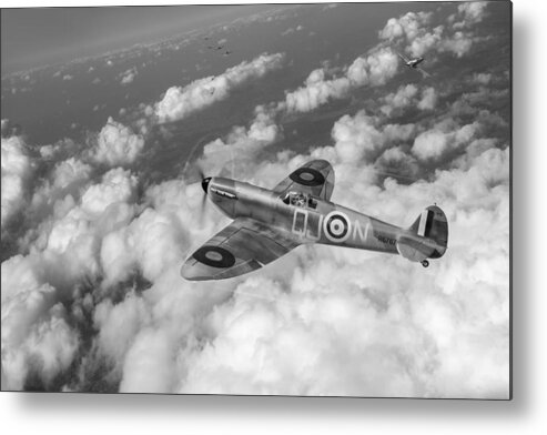 Spitfire Mk I Metal Print featuring the digital art Up against it black and white version by Gary Eason