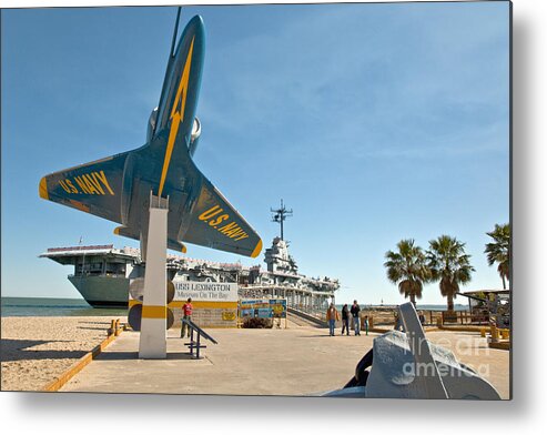 Ship Metal Print featuring the photograph Uss Lexington And A-4 Jet Fighter by Inga Spence