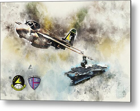 A-6 Metal Print featuring the digital art VA-115 Intruder with USS Midway by Airpower Art