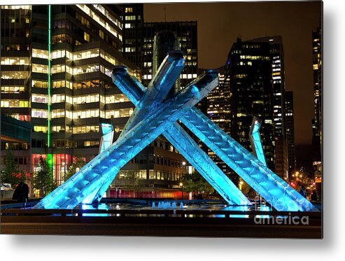 Vancouver Metal Print featuring the photograph Vancouver Olympic Cauldron at Night by Maria Janicki