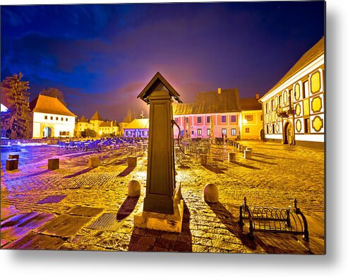 Varazdin Metal Print featuring the photograph Varazdin baroque architecture square evening view by Brch Photography