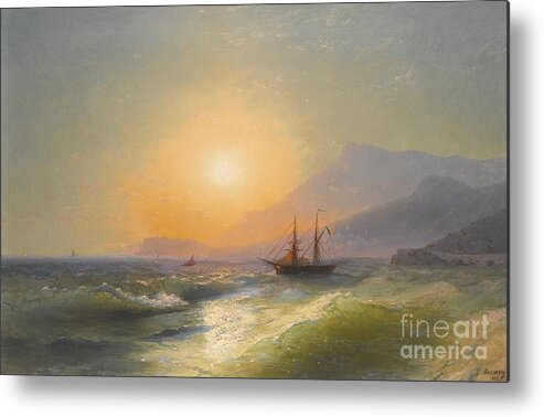 Ivan Konstantinovich Aivazovsky 1817-1900 View From Cap Martin With Monaco In The Distance. Sun Lighting Metal Print featuring the painting View From Cap Martin With Monaco In The Distance by MotionAge Designs