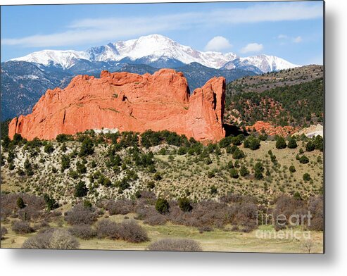 Pikes Peak Metal Print featuring the photograph View of Pikes Peak and Garden of the Gods Park in Colorado Springs in th by Steven Krull