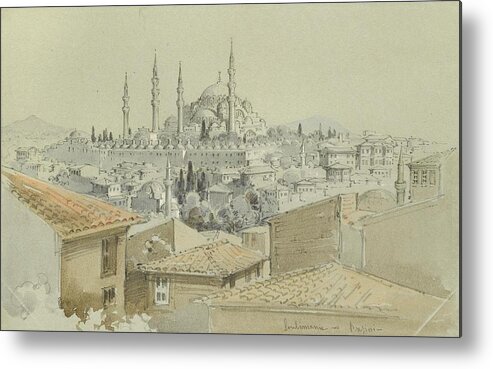 Count Amadeo Preziosi (valetta 1816 - Istanbul 1882) Metal Print featuring the painting View of the Suleymaniye by Amadeo Preziosi