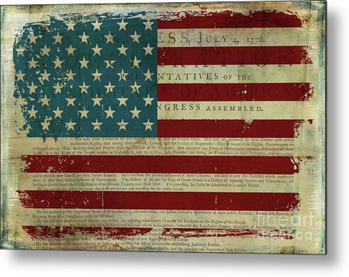 Patriotic Metal Print featuring the painting Vintage American Flag Americana Declaration of Independence by Audrey Jeanne Roberts