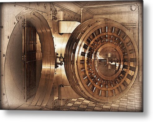 ‘bank Vaults & Locks’ Collection By Serge Averbukh Metal Print featuring the digital art Vintage Bank Vault Door and Lock No. 1 by Serge Averbukh