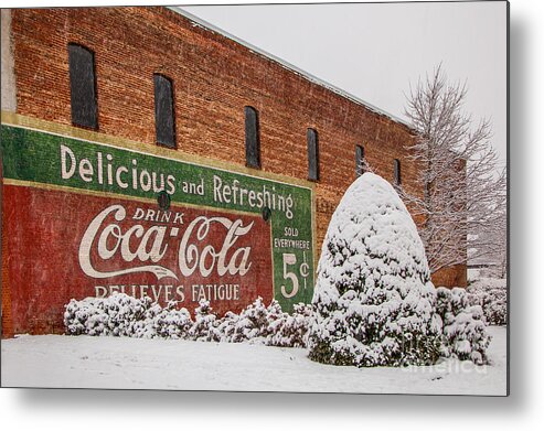 Red Metal Print featuring the photograph Vintage Coca Cola Sign New Albany Mississippi by T Lowry Wilson