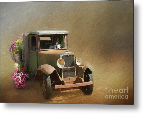 Truck Metal Print featuring the mixed media Vintage Flower Truck by Eva Lechner