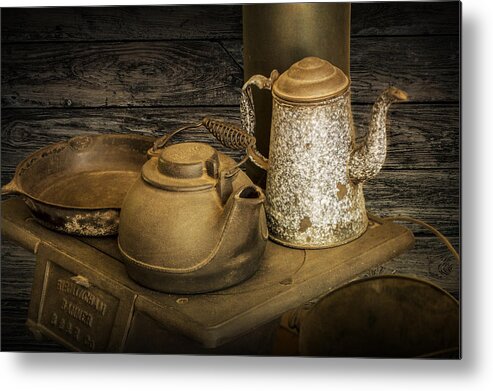 Vintage Metal Print featuring the photograph Vintage Stovetop with Kettles by Randall Nyhof