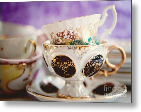 Tea Party Metal Print featuring the photograph Vintage Teacups by Kim Fearheiley