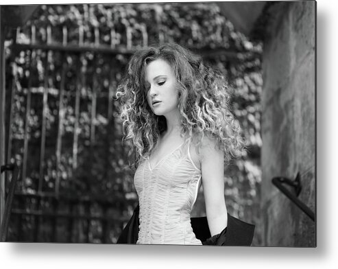 Woman Metal Print featuring the photograph Vulnerable, Paris by Jean Gill