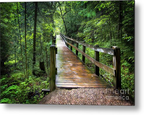 Walk Ih The Rain Metal Print featuring the photograph Walk in the Rain by Karen Jorstad