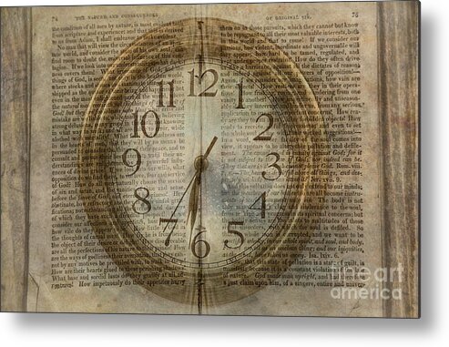 Wall Clock And Book Double Exposure Metal Print featuring the digital art Wall Clock and Book Double Exposure by Randy Steele