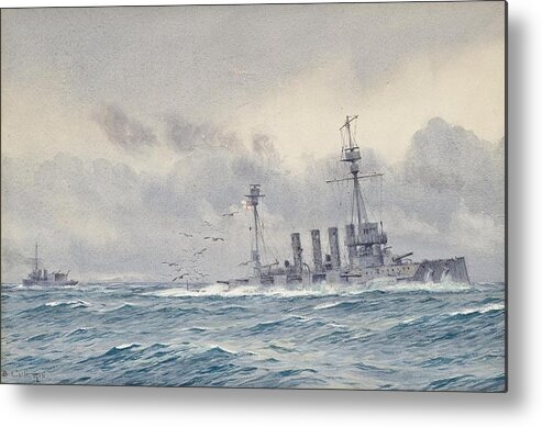 Alma Claude Burlton Cull (1880-1931) The Sinking Of H.m.s. Warrior After The Battle Of Jutland Metal Print featuring the painting Warrior after the Battle of Jutland by MotionAge Designs