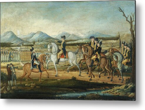 Attributed To Frederick Kemmelmeyer Metal Print featuring the painting Washington Reviewing the Western Army at Fort Cumberland Maryland by Attributed to Frederick Kemmelmeyer