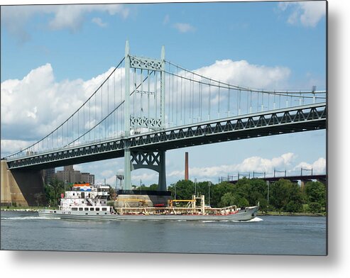Barge Metal Print featuring the photograph Water and Ship under the Bridge by Cate Franklyn