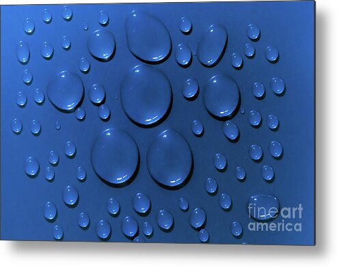 Water Metal Print featuring the photograph Water drops pattern on blue background by Simon Bratt