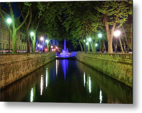 Water Metal Print featuring the photograph Water Fountain at Night by Scott Carruthers