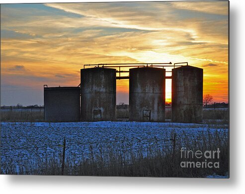 Snow Metal Print featuring the photograph Wellsite Sunset by Anjanette Douglas